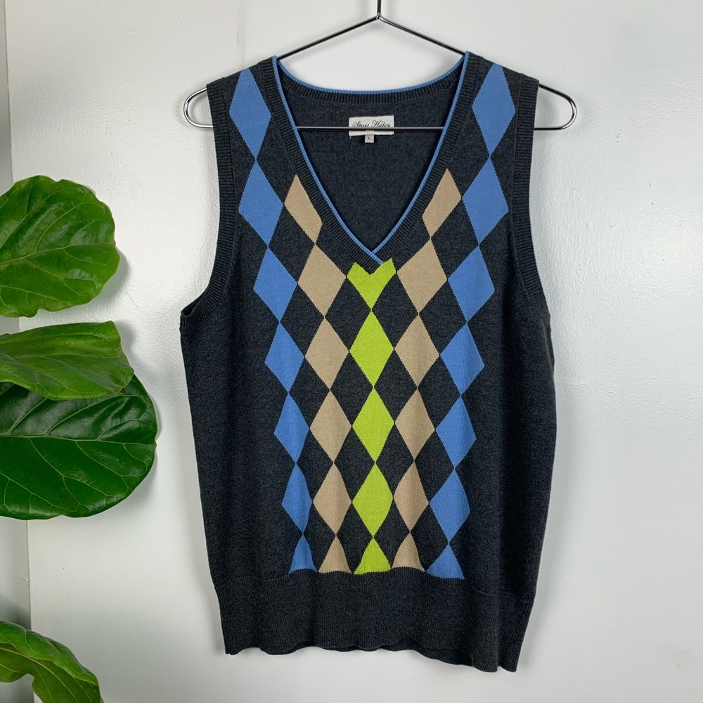 Sport Haley Cotton Gray Argyle Vest - L